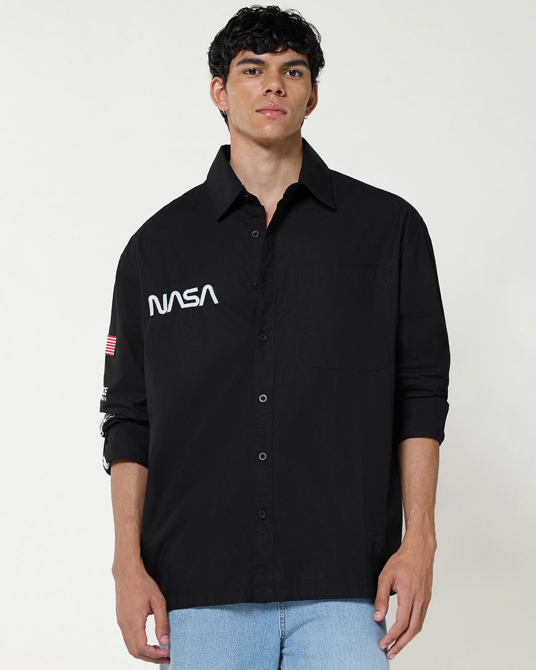 Shop Men's Jet Black Graphic Printed Oversized Shirt-Back