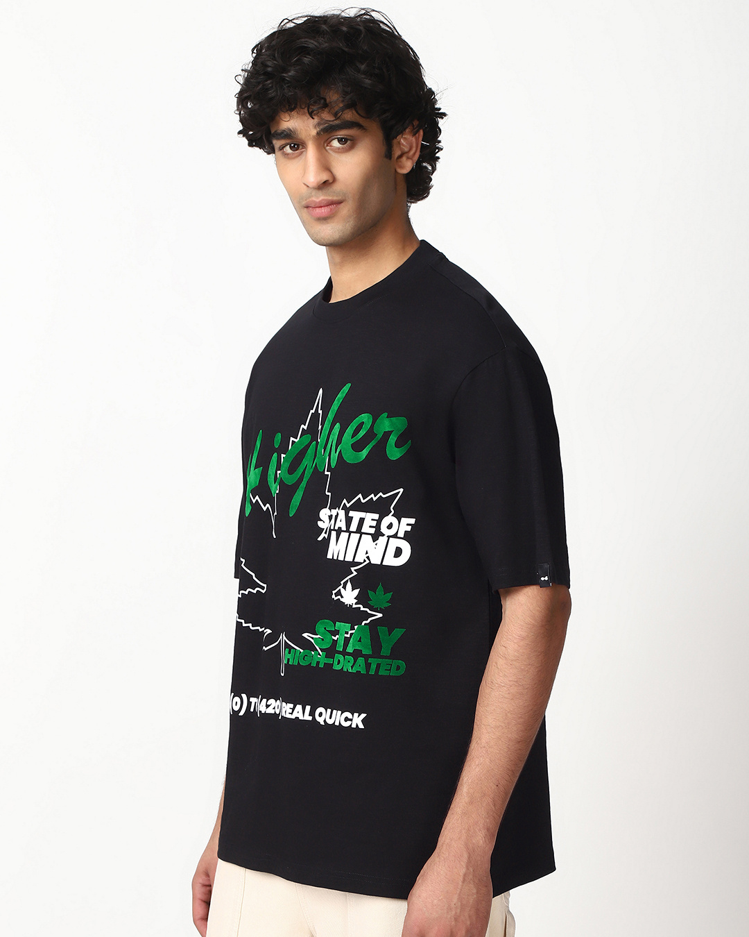 Shop Men's Jet Black Higher Graphic Printed Oversized T-shirt-Back