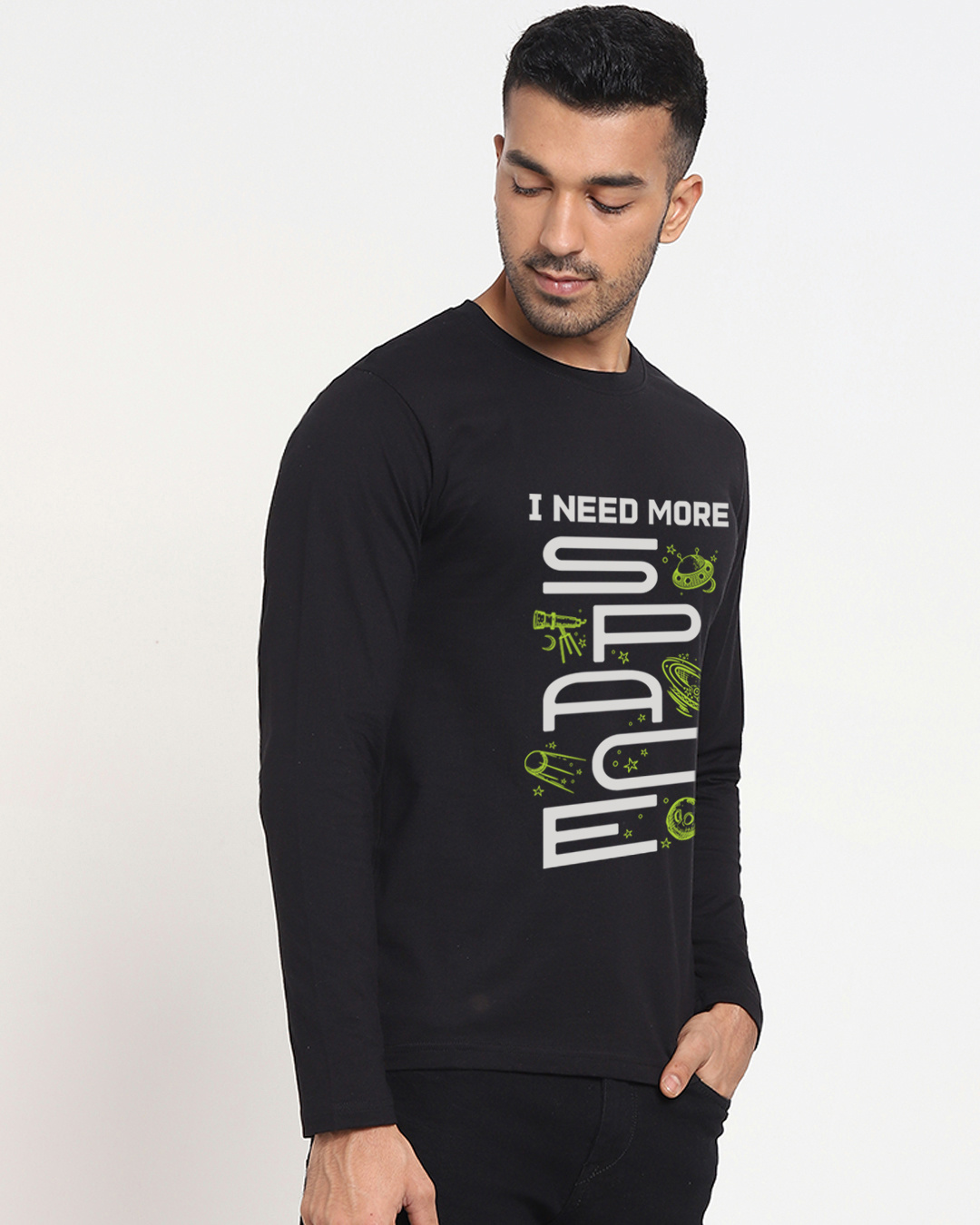 Shop Men's Jet Black I Need More Space Graphic Printed T-shirt-Back