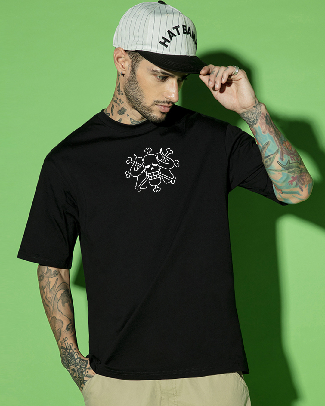 Shop Men's Jet Black Kaido Beast Graphic Printed Oversized T-shirt-Back