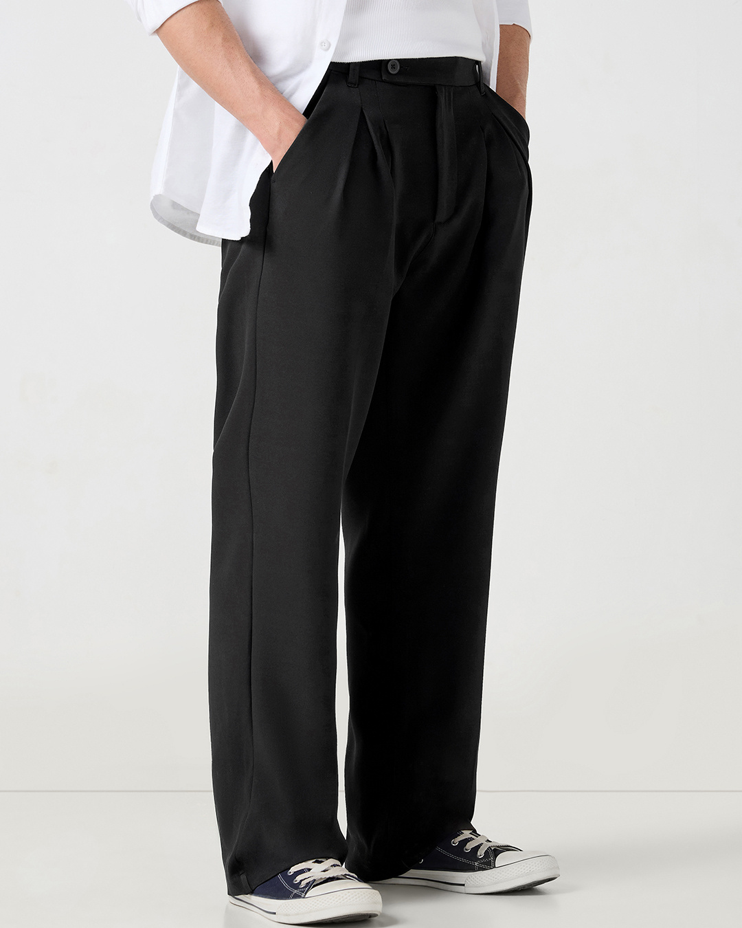 Shop Men's Jet Black Loose Fit Korean Pants-Back