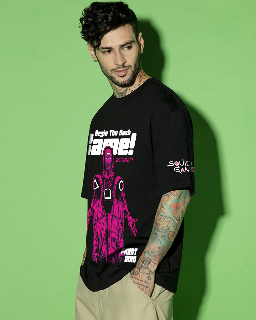 Shop Men's Jet Black Next Game Graphic Printed Oversized T-shirt-Back