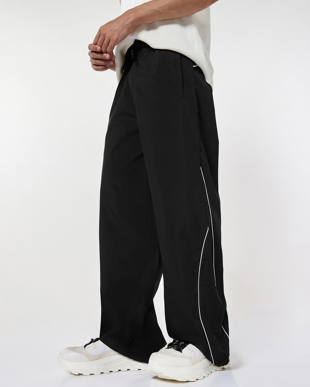 Shop Men's Jet Black Oversized Parachute Pants-Back