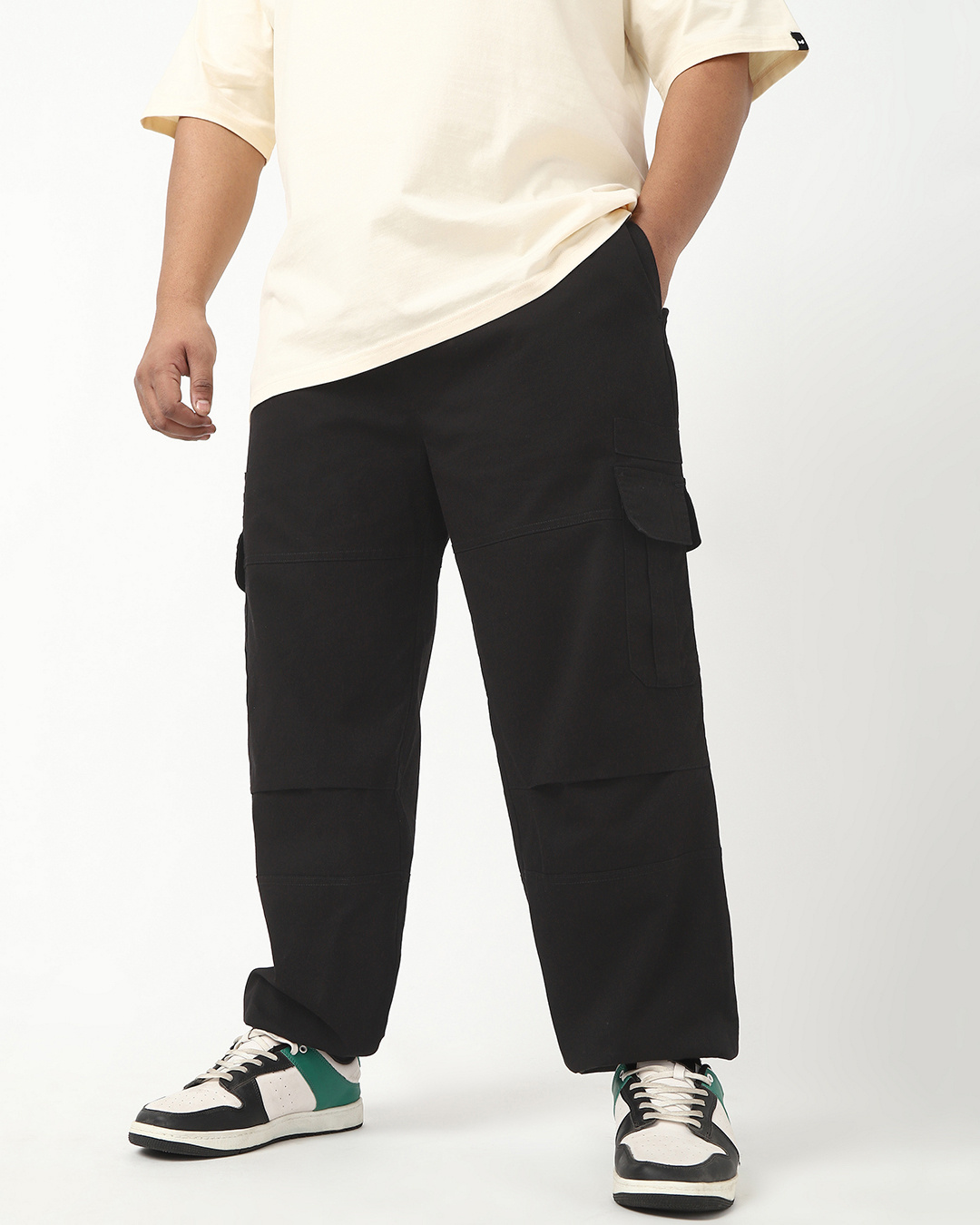Shop Men's Jet Black Oversized Plus Size Cargo Jogger Pants-Back
