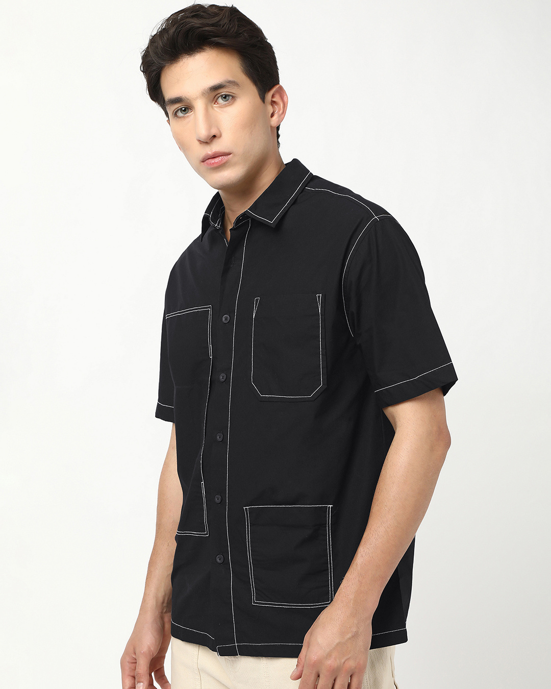 Shop Men's Jet Black Oversized Shirt-Back