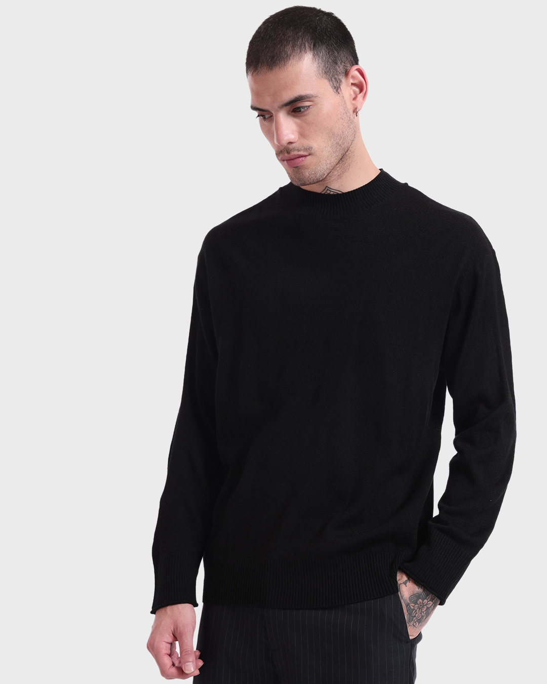 Shop Men's Jet Black Oversized Sweater-Back