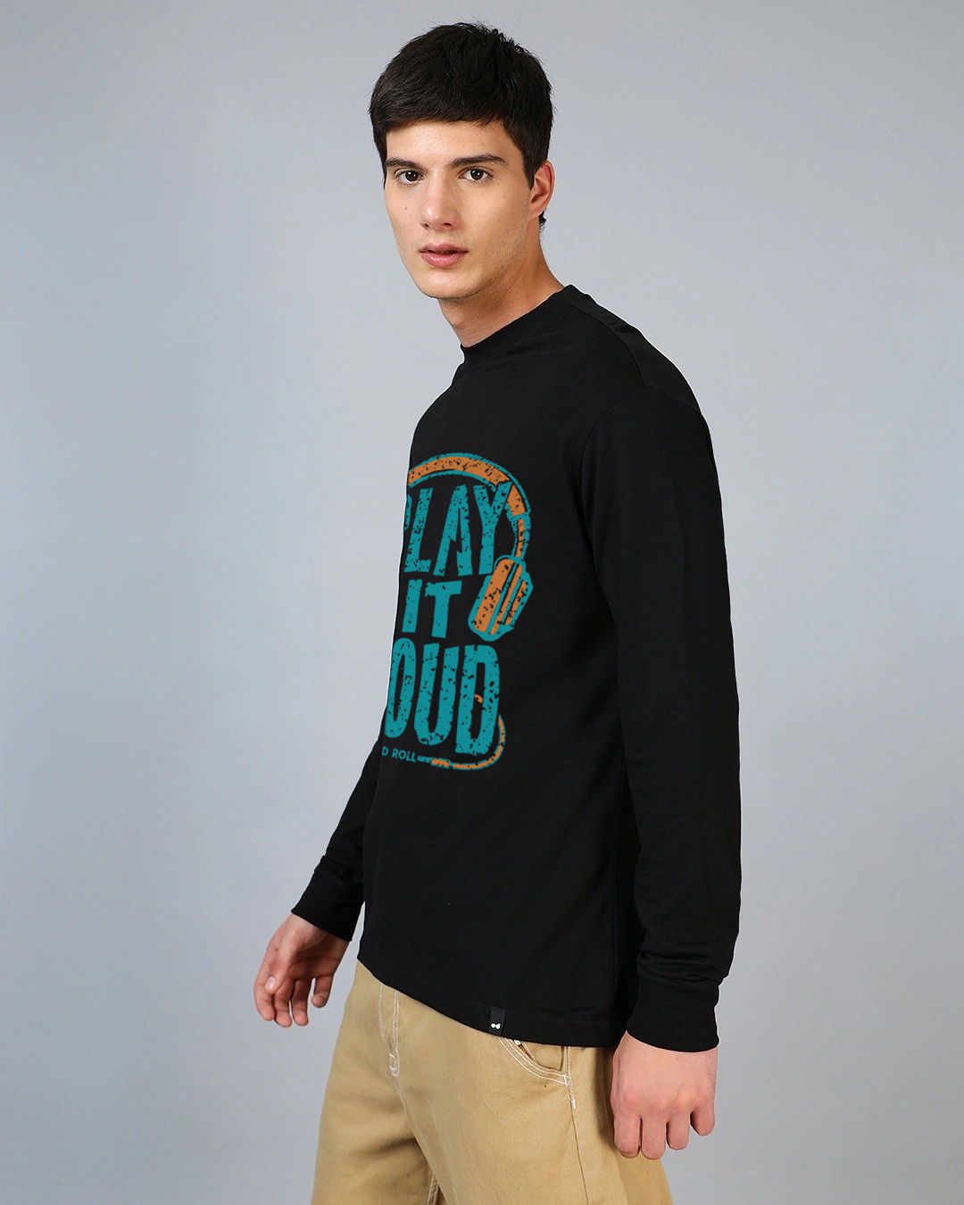 Shop Men's Jet Black Play It Loud Graphic Printed Oversized T-shirt-Back