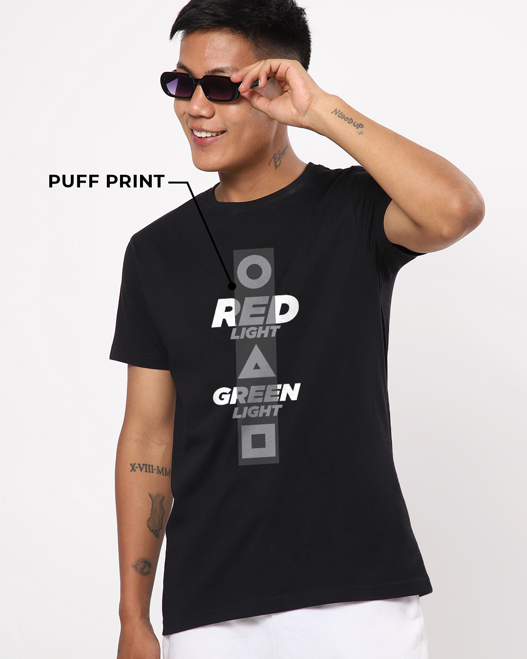 Shop Men's Jet Black Red Light Green Light Graphic Printed T-shirt-Back