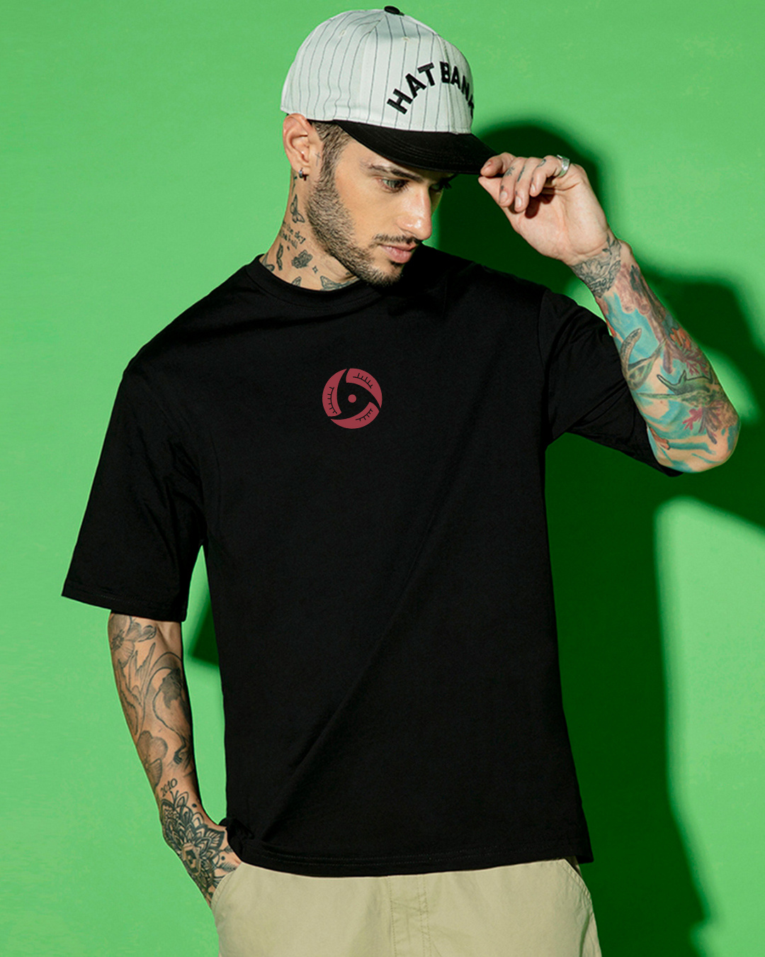 Shop Men's Jet Black Sharingan Graphic Printed Oversized T-shirt-Back