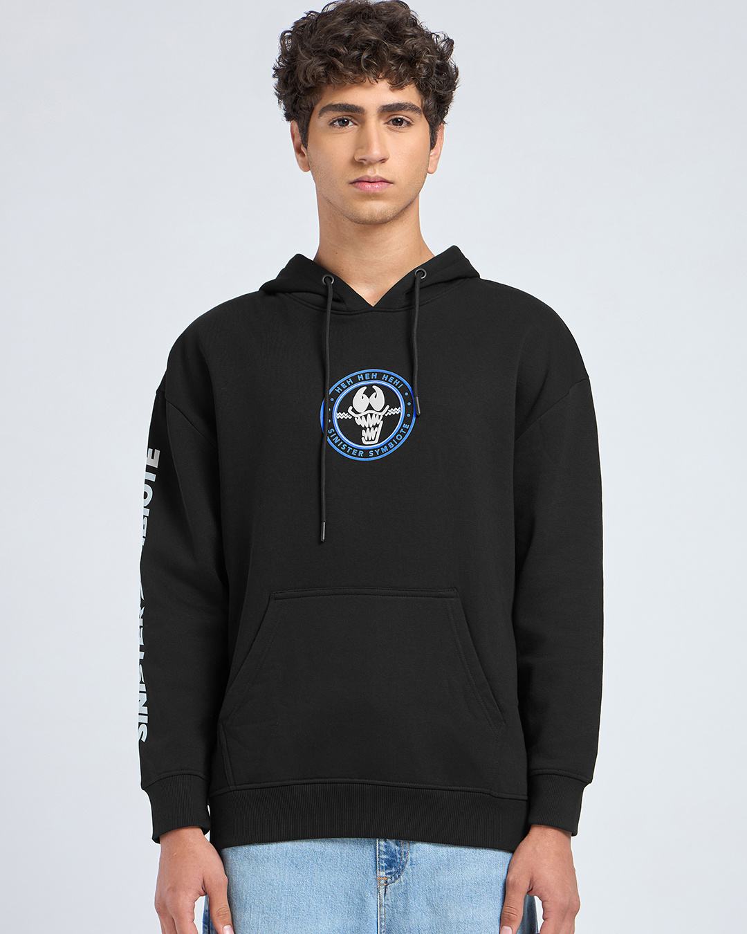 Shop Men's Jet Black Sinister Symbiote Graphic Printed Oversized Hoodies-Back