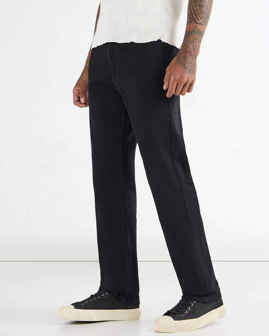 Shop Men's Jet Black Slim Straight Fit Stretchable Mid-Rise Jeans-Back