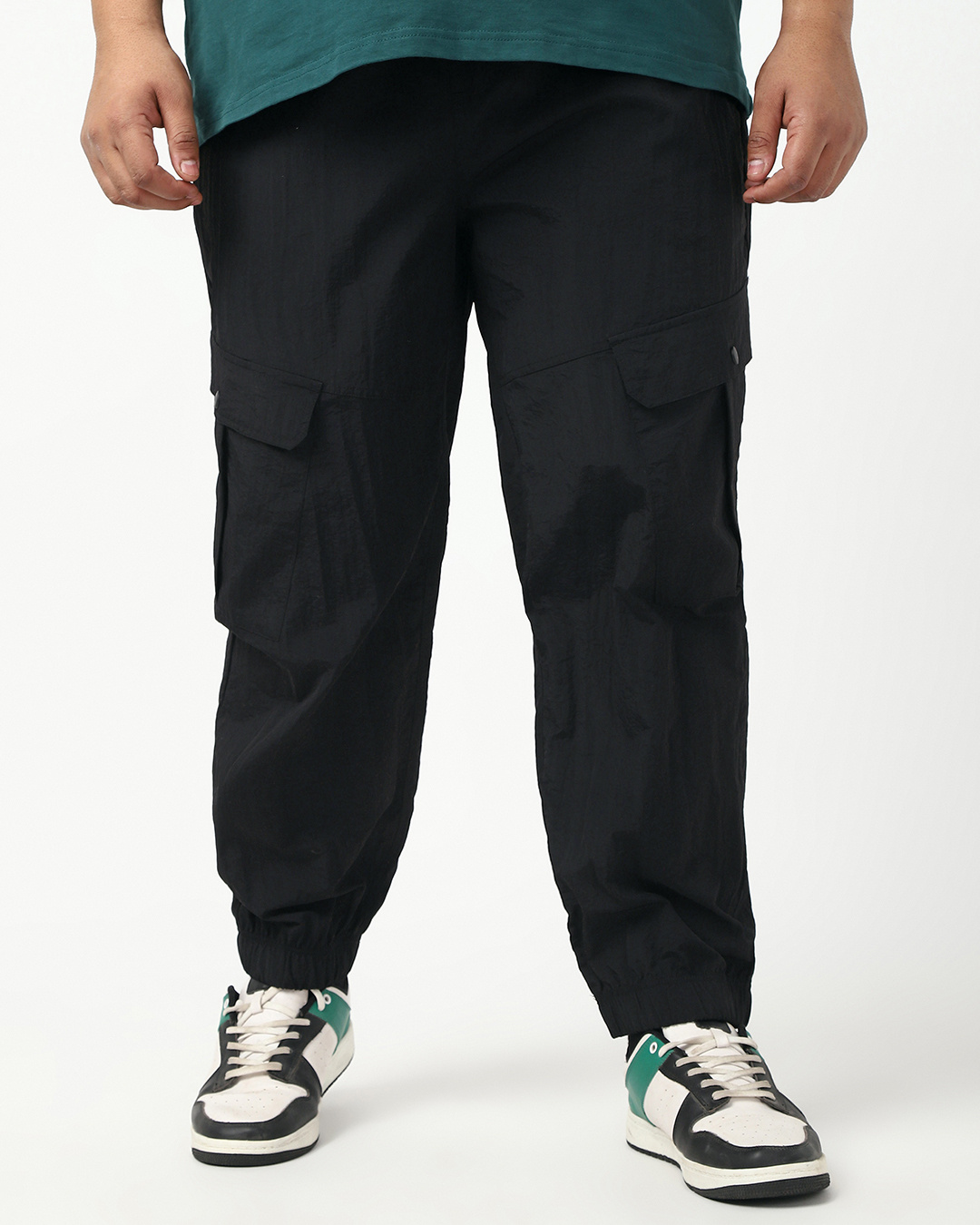 Shop Men's Jet Black Super Loose Fit Plus Size Cargo Jogger Pants-Back