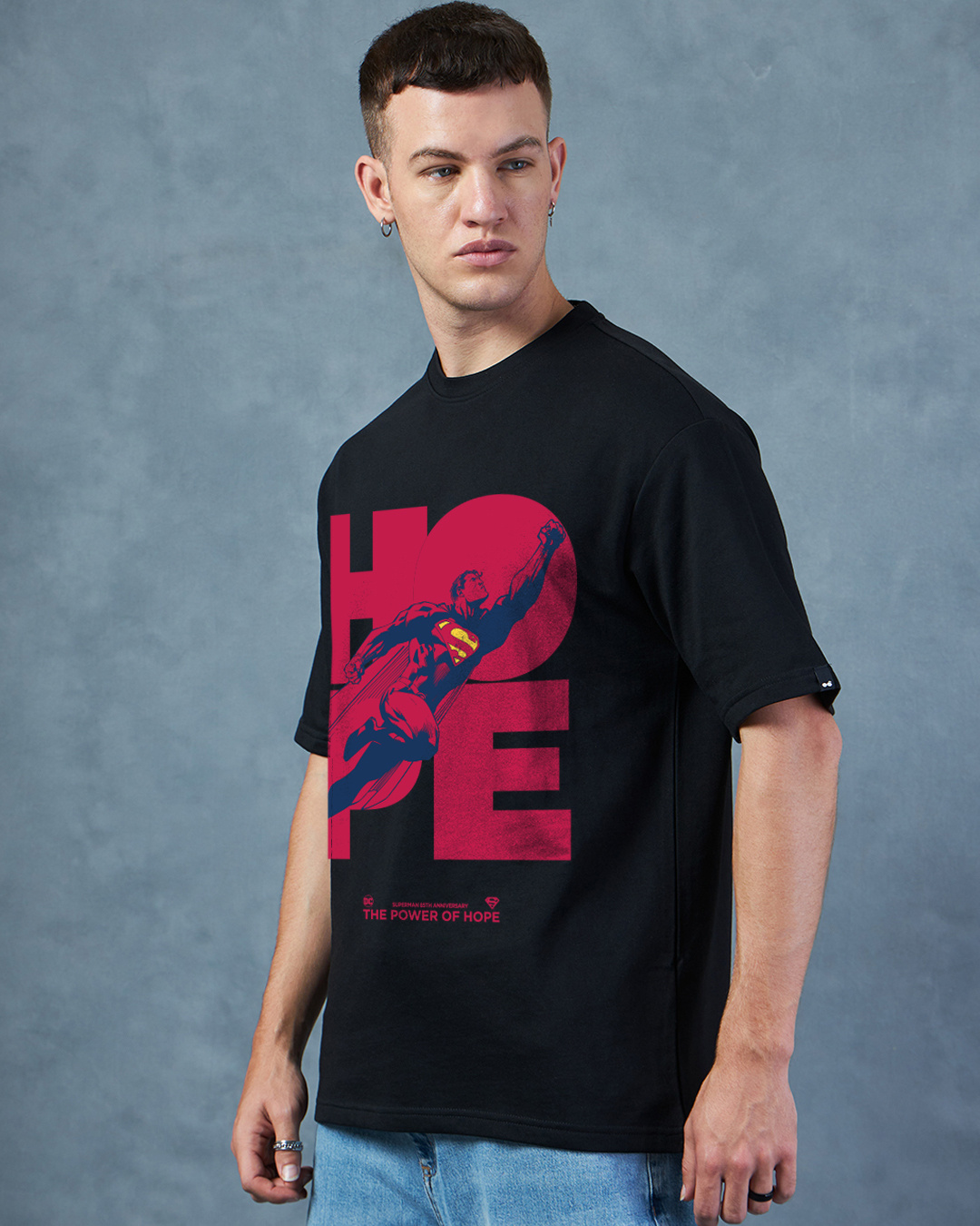 Shop Men's Jet Black Superman Graphic Printed Oversized T-shirt-Back