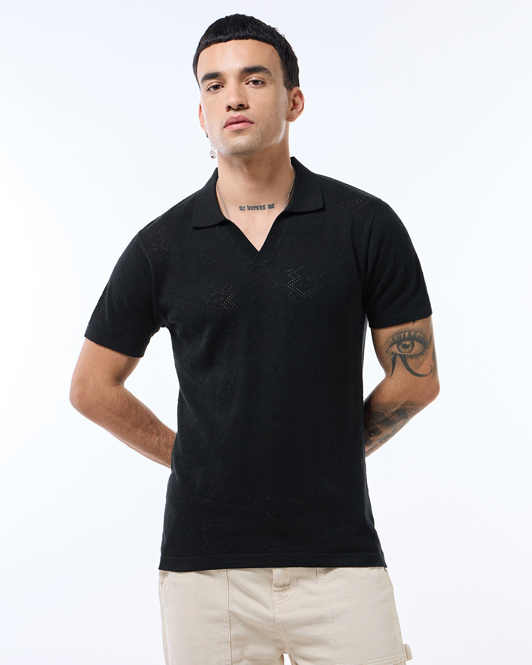 Shop Men's Black Flatknit Polo T-shirt-Back