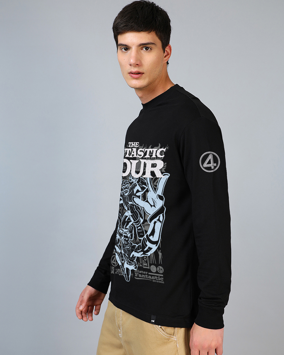 Shop Men's Jet Black The Four Graphic Printed Oversized T-shirt-Back