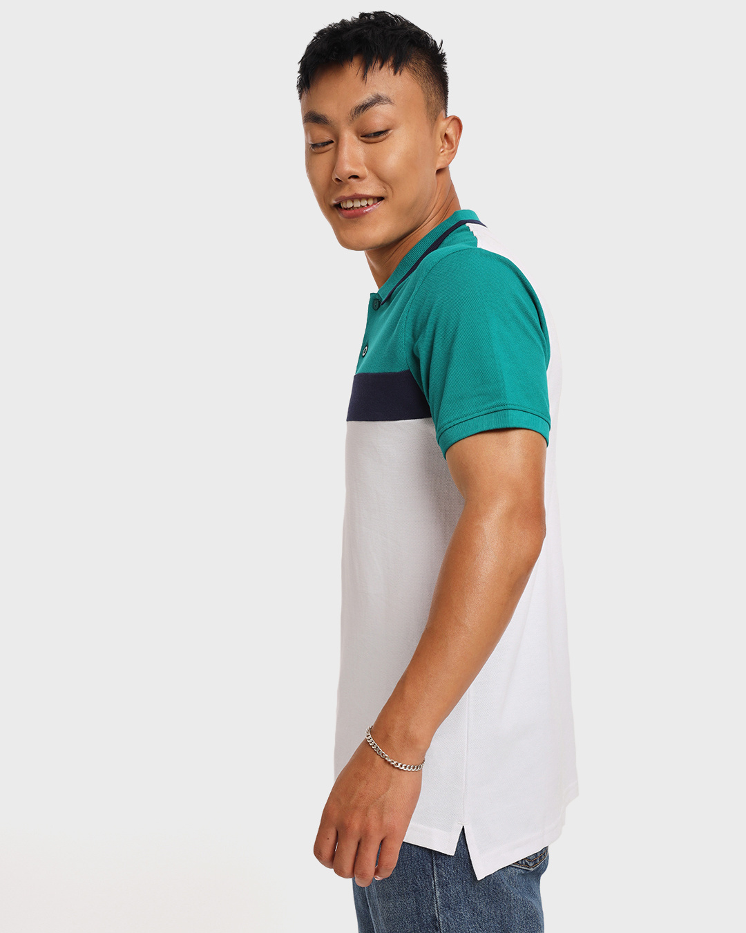 Shop Men's Green & Black Color Block Polo T-shirt-Back