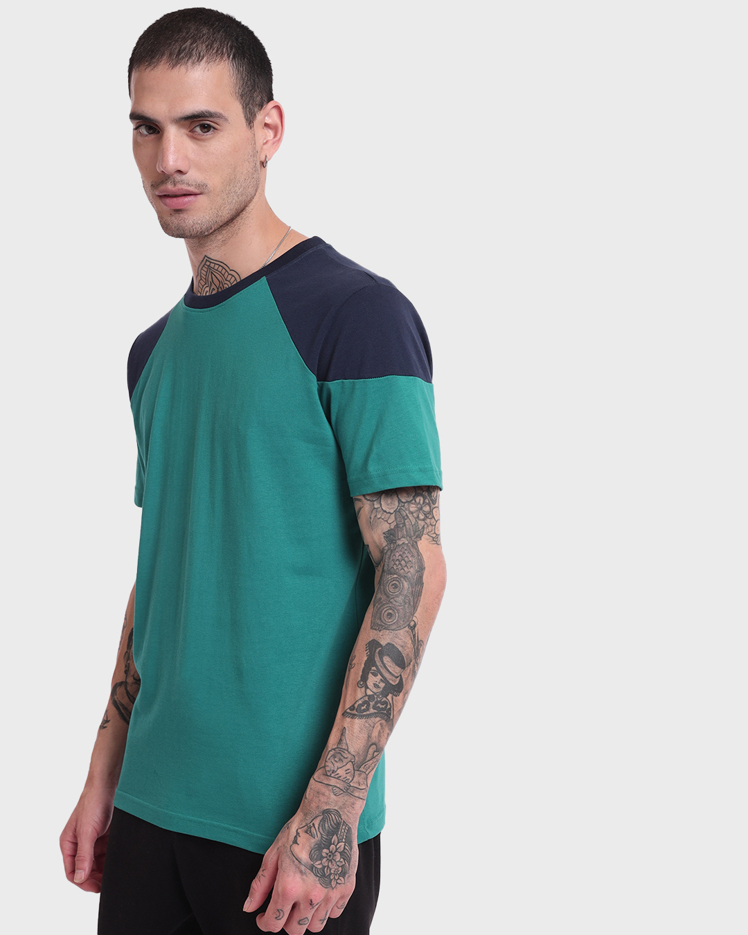 Shop Men's Green & Blue Color Block T-shirt-Back