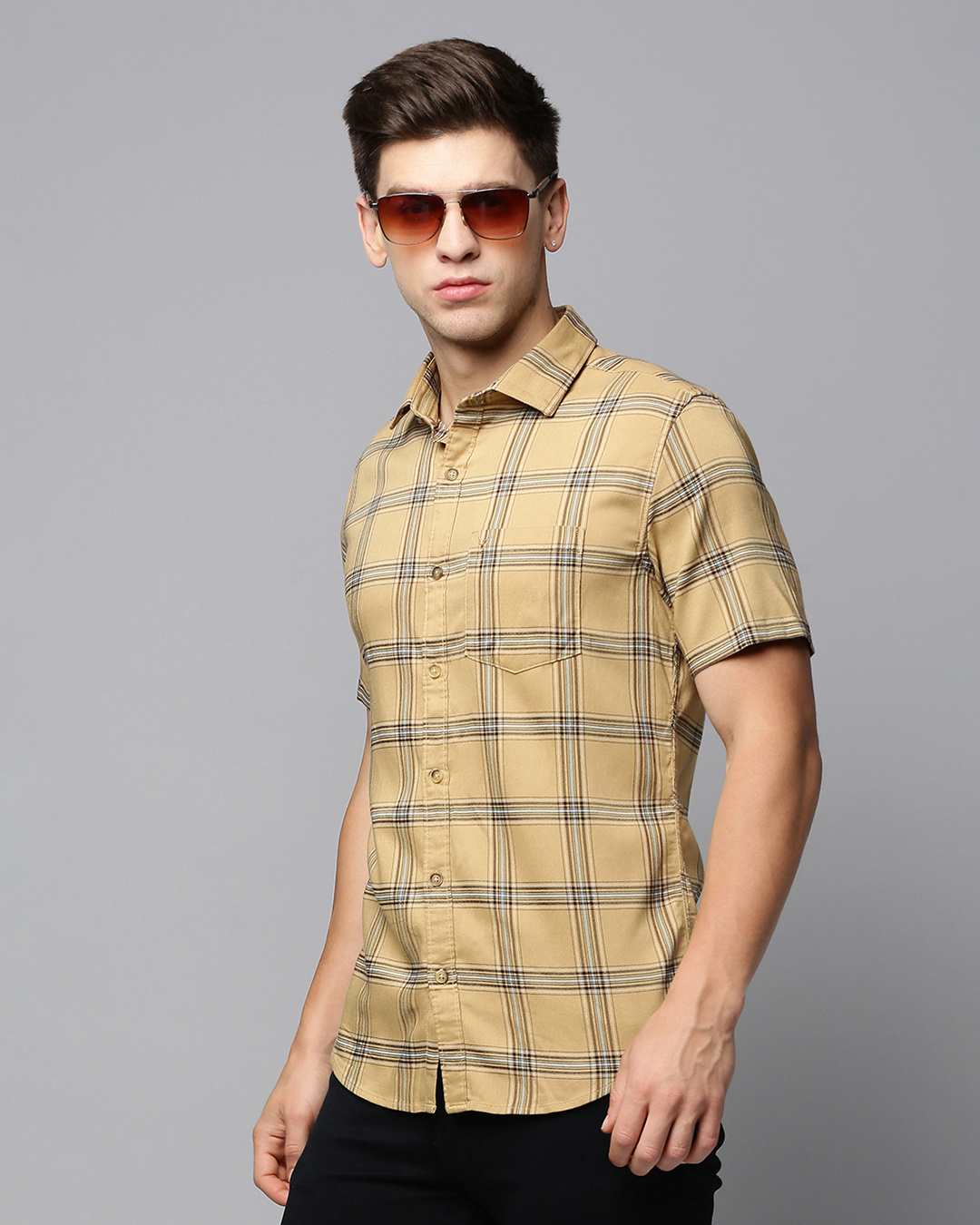 Buy Men's Khaki Checked Slim Fit Shirt Online at Bewakoof