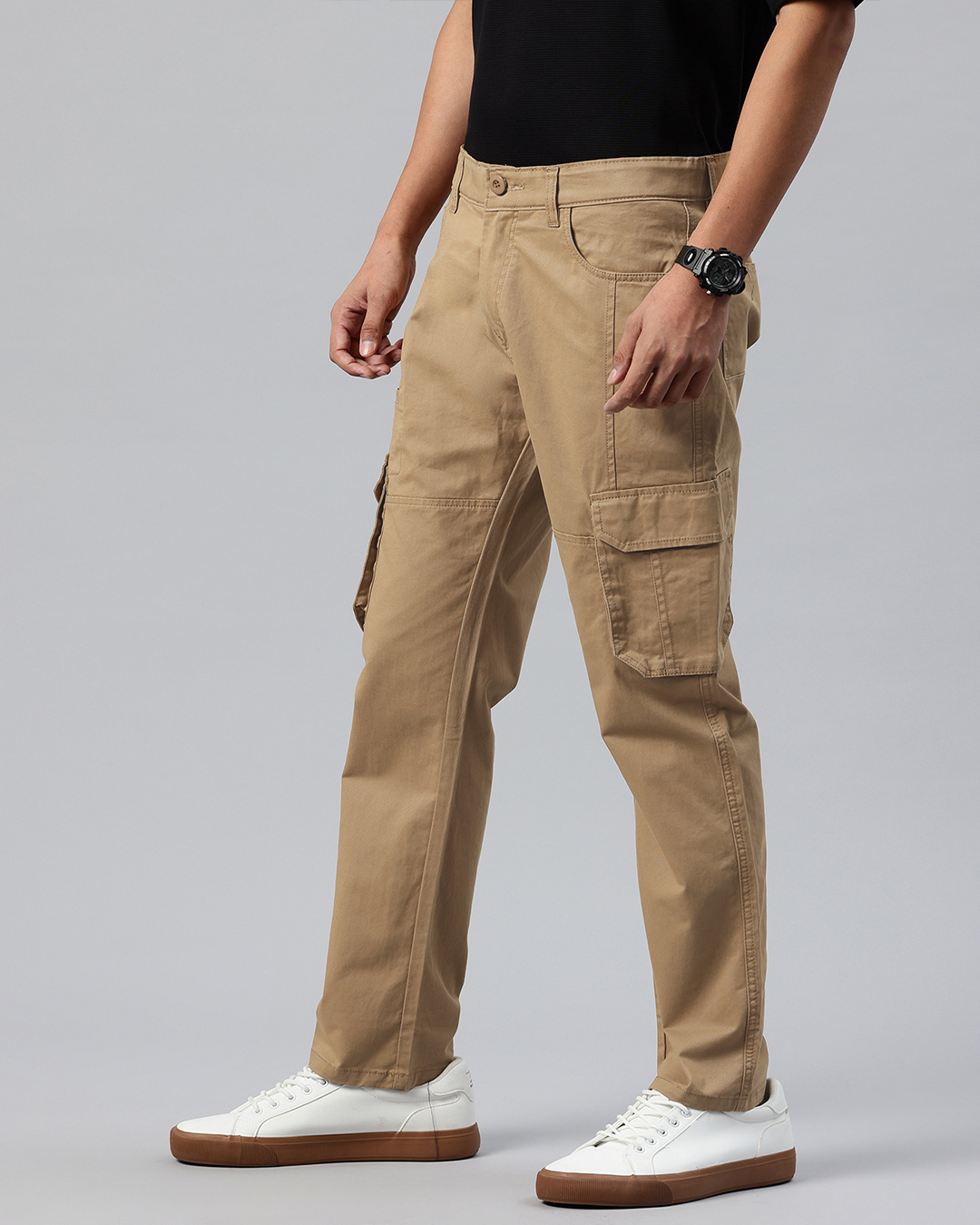 Shop Men's Khaki Relaxed Fit Cargo Pants-Back