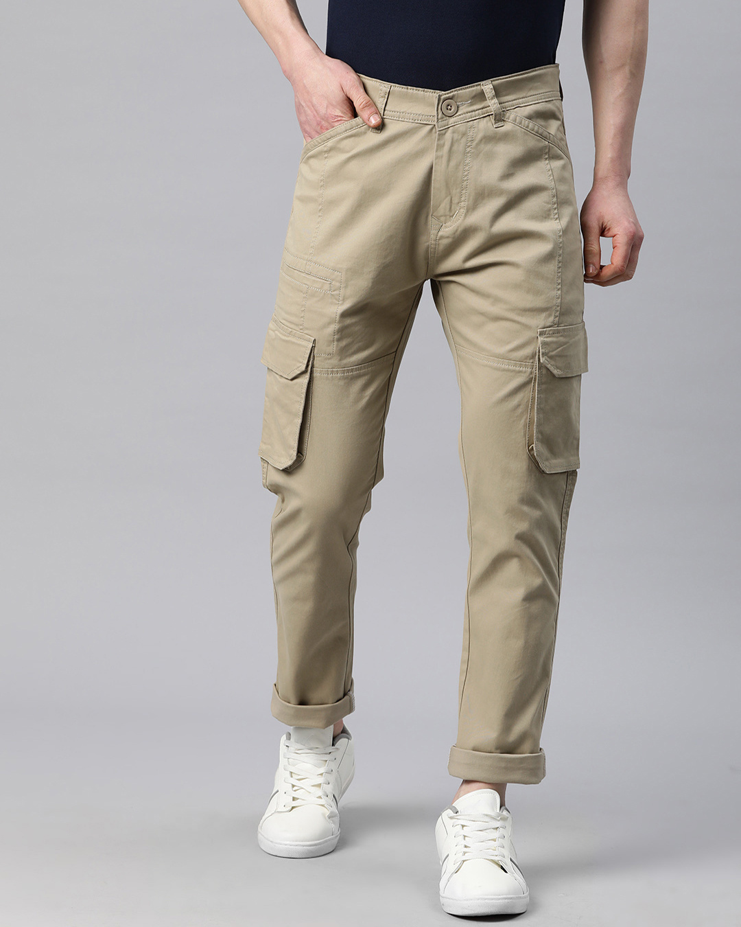 Buy Men's Khaki Slim Fit Cargo Pants Online at Bewakoof