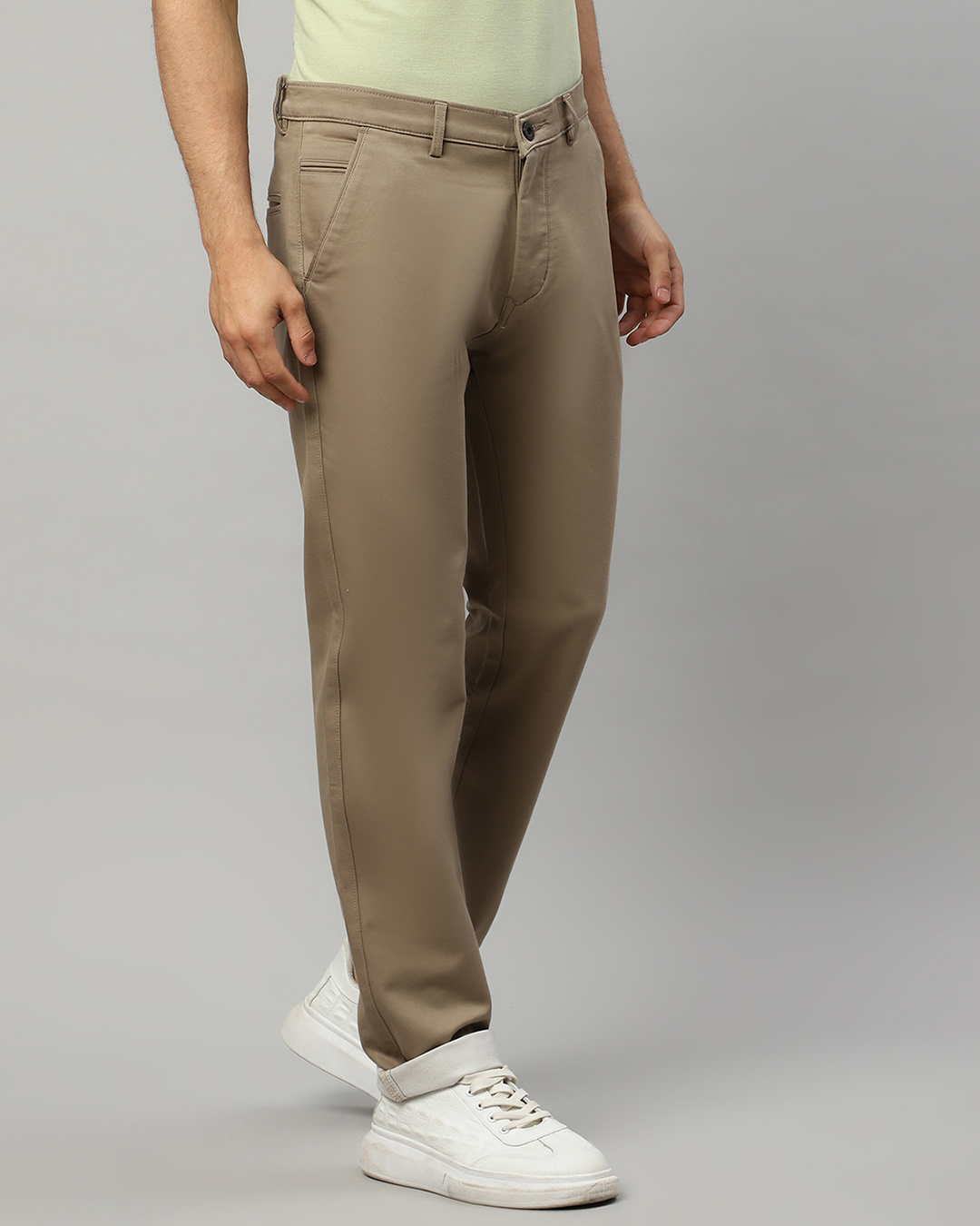 Shop Men's Khaki Slim Fit Trousers-Back