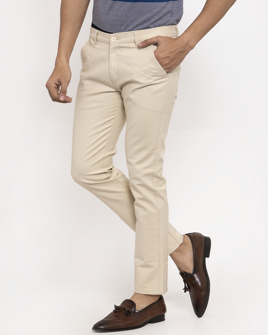 Shop Men's Khaki Slim Fit Trousers-Back