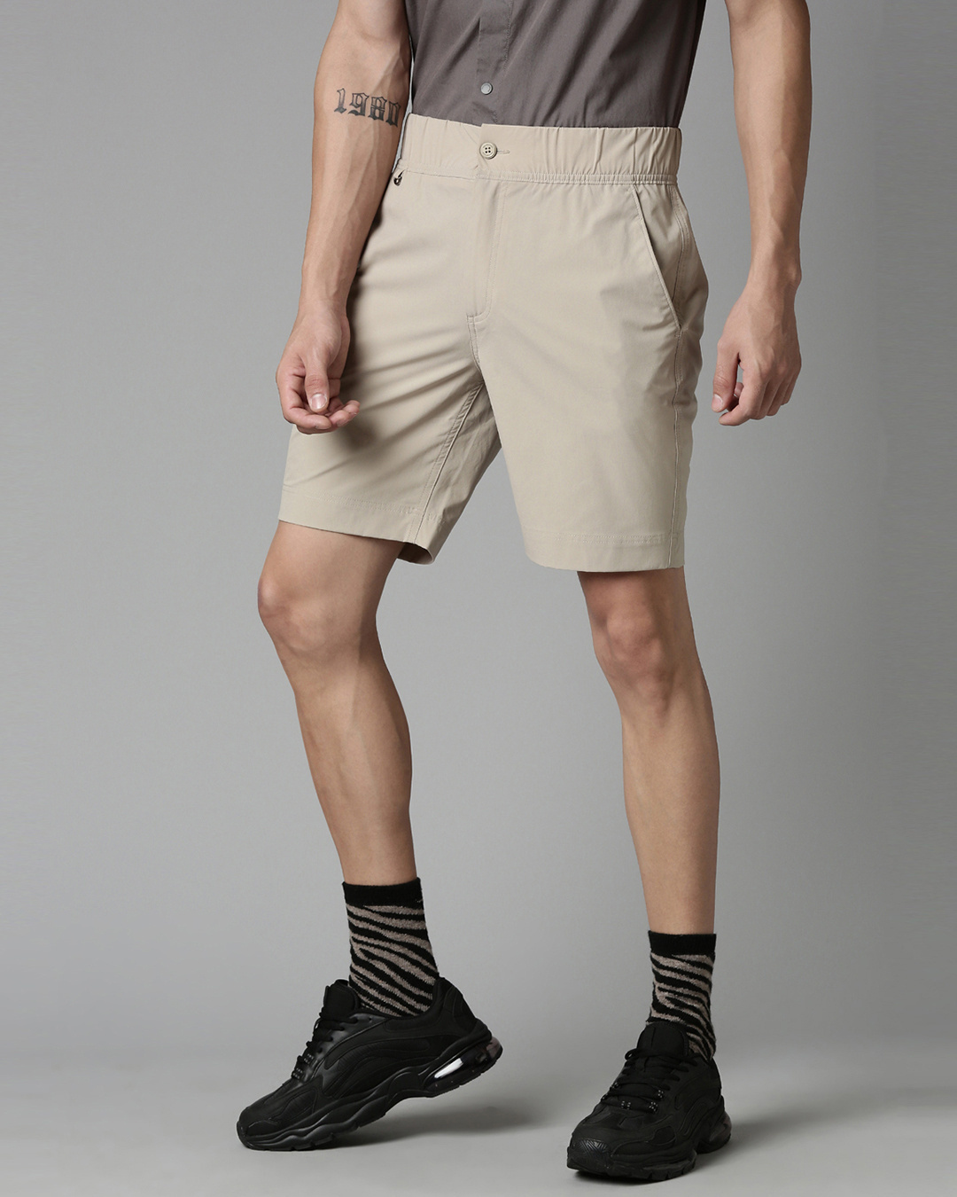 Shop Men's Khaki Woven Slim Fit Shorts-Back