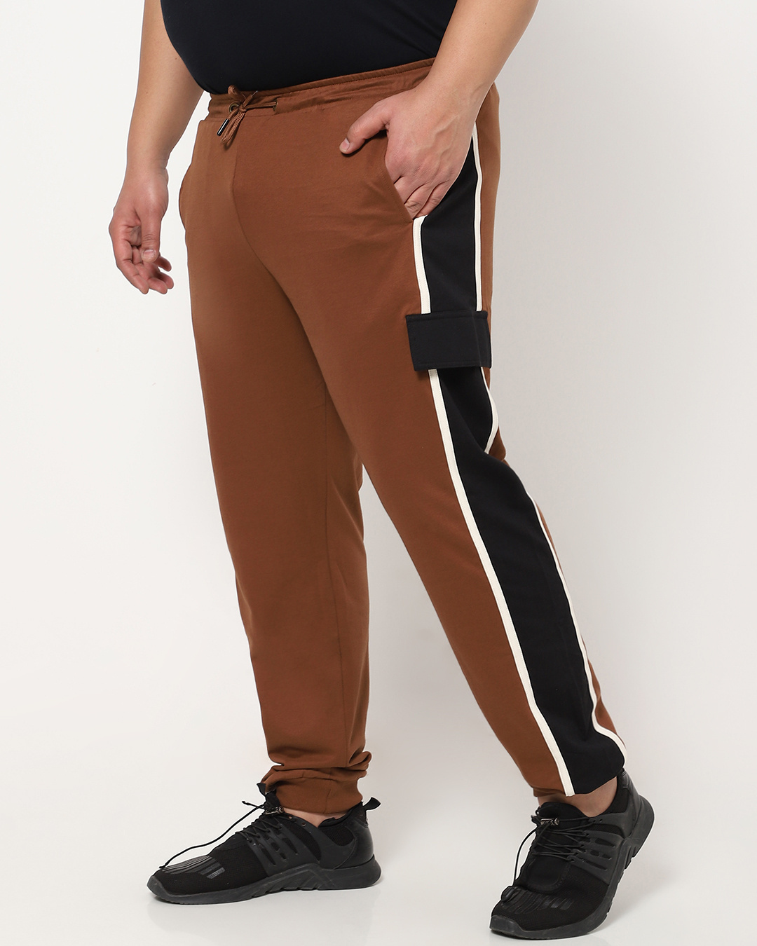 Shop Men's Brown & Black Color Block Plus Size Joggers-Back