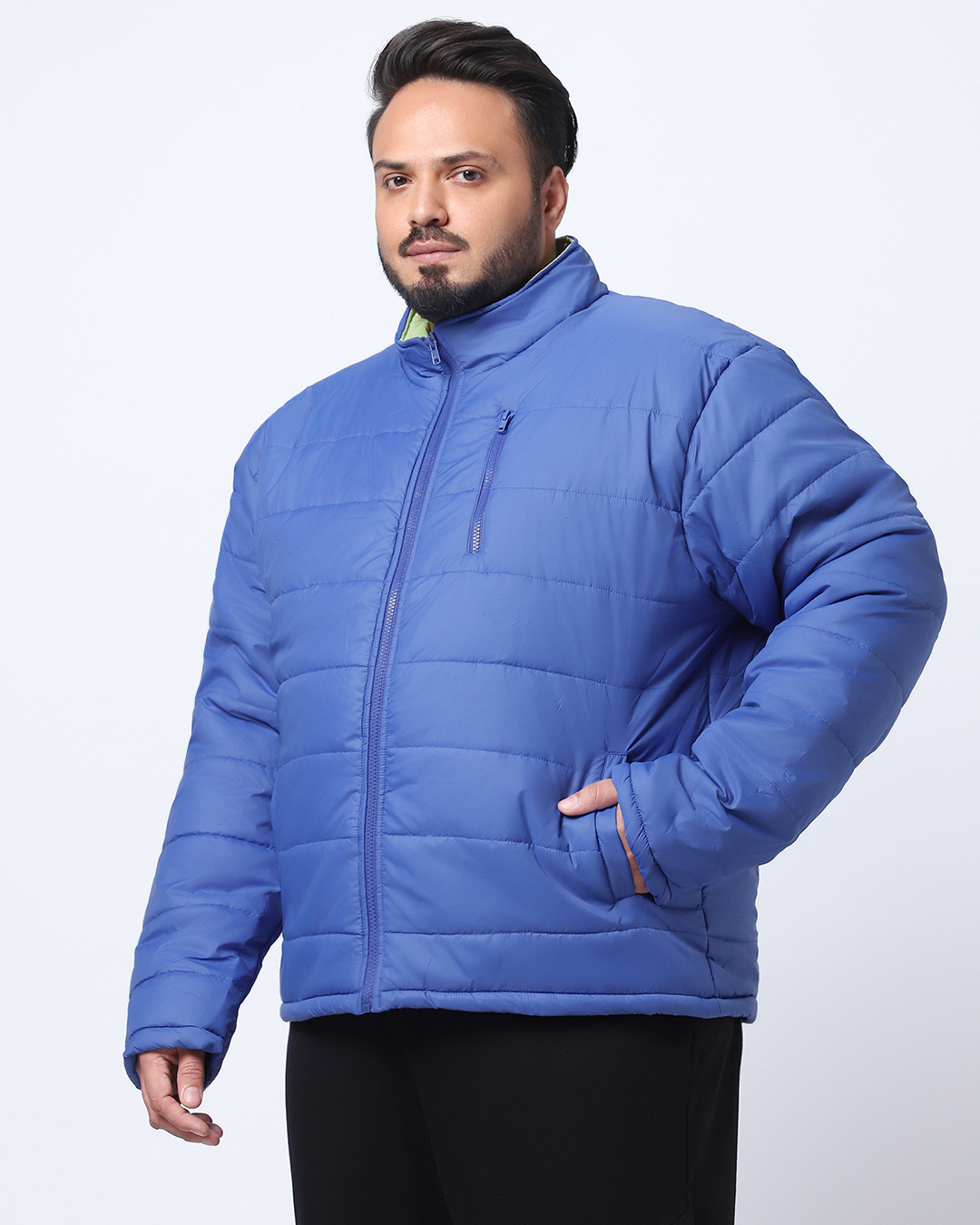 Shop Men's Lapis Blue Oversized Plus Size Puffer Jacket-Back