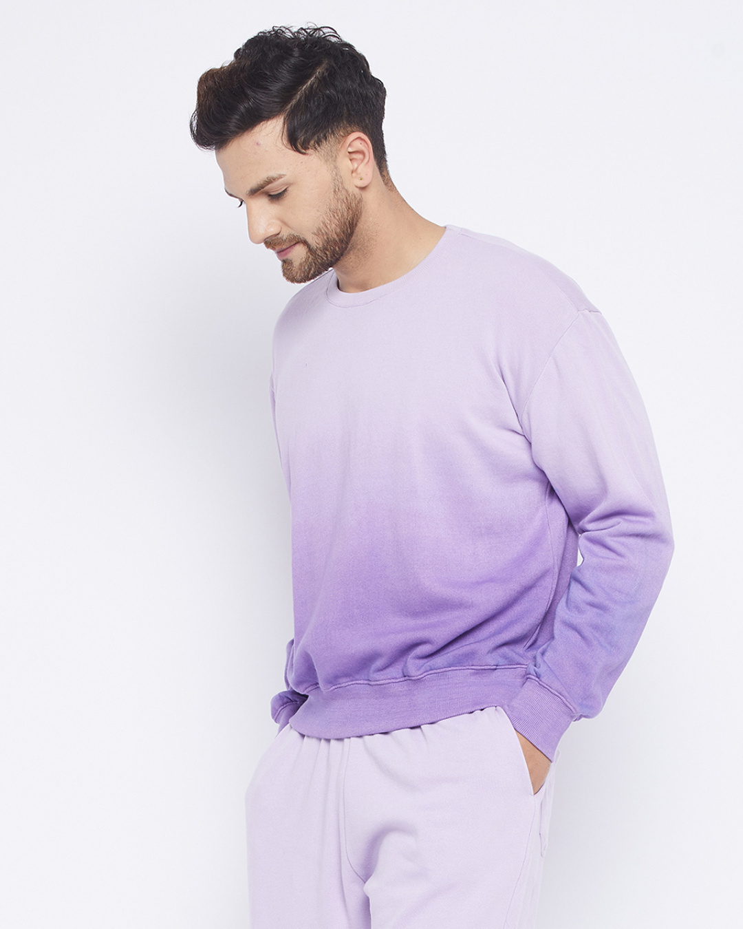 Shop Men's Lavender Cotton Ombre Oversized Sweatshirt-Back