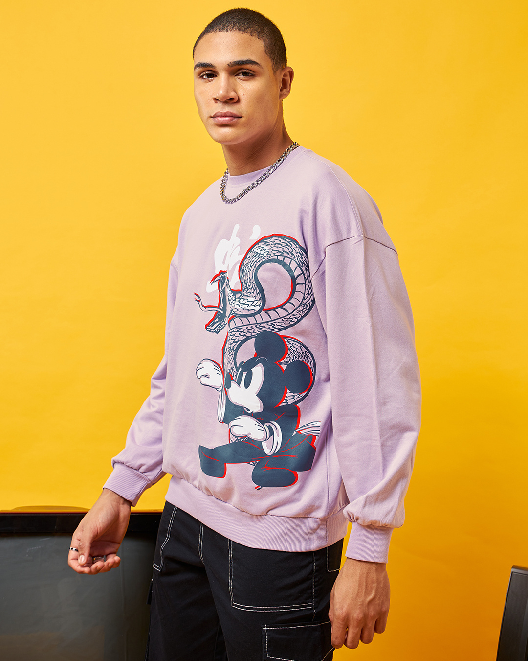 Shop Men's Lavender Snakest Yle Graphic Printed Oversized Sweatshirt-Back