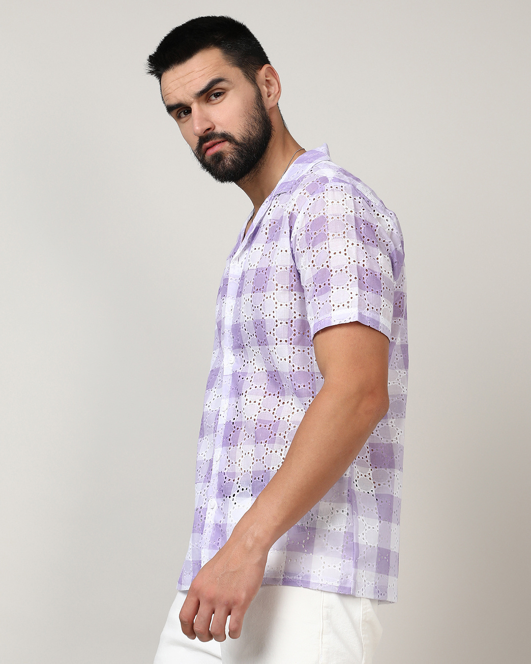 Shop Men's Lavender & White Checked Shirt-Back