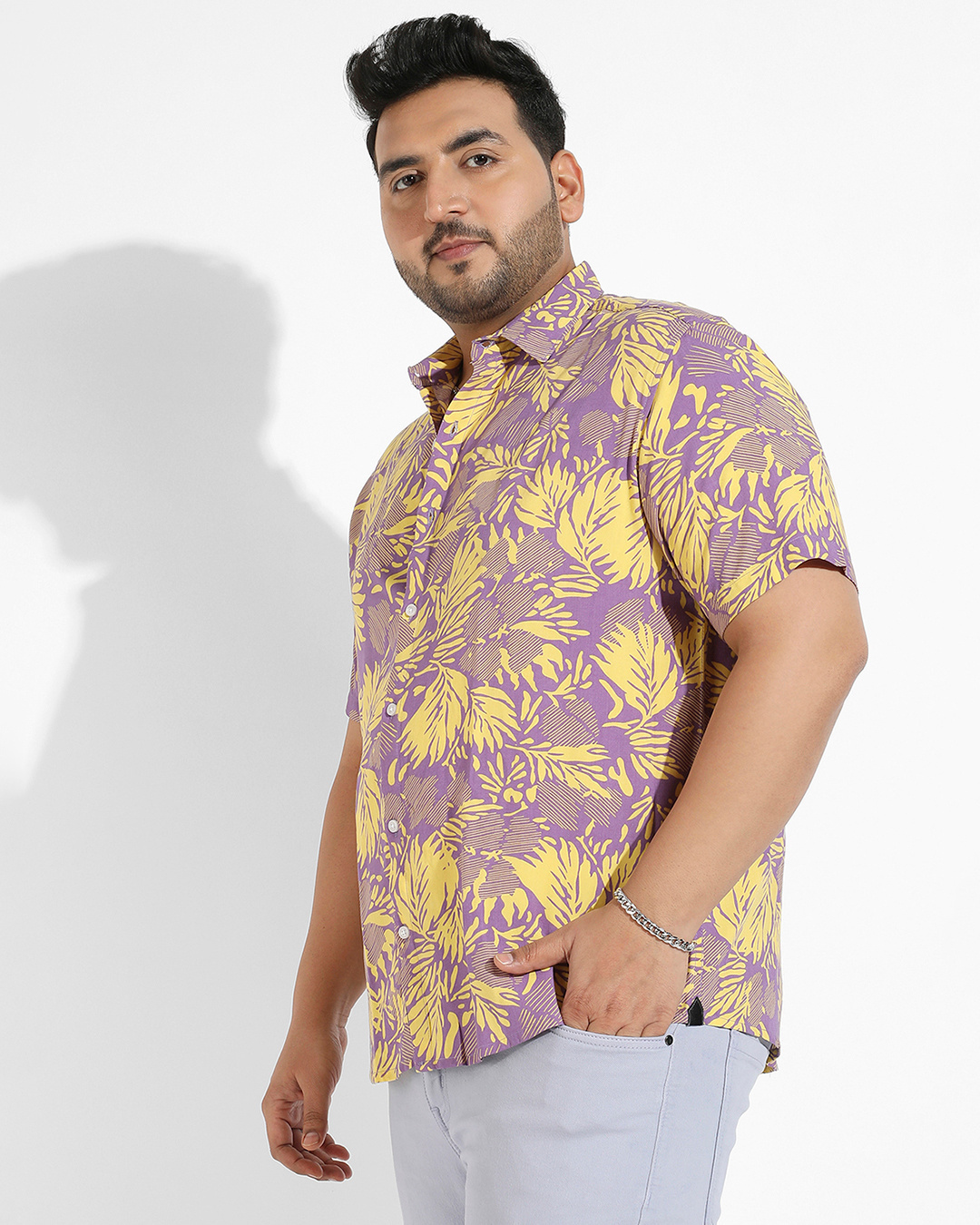 Shop Men's Lavender & Yellow All Over Printed Plus Size Shirt-Back