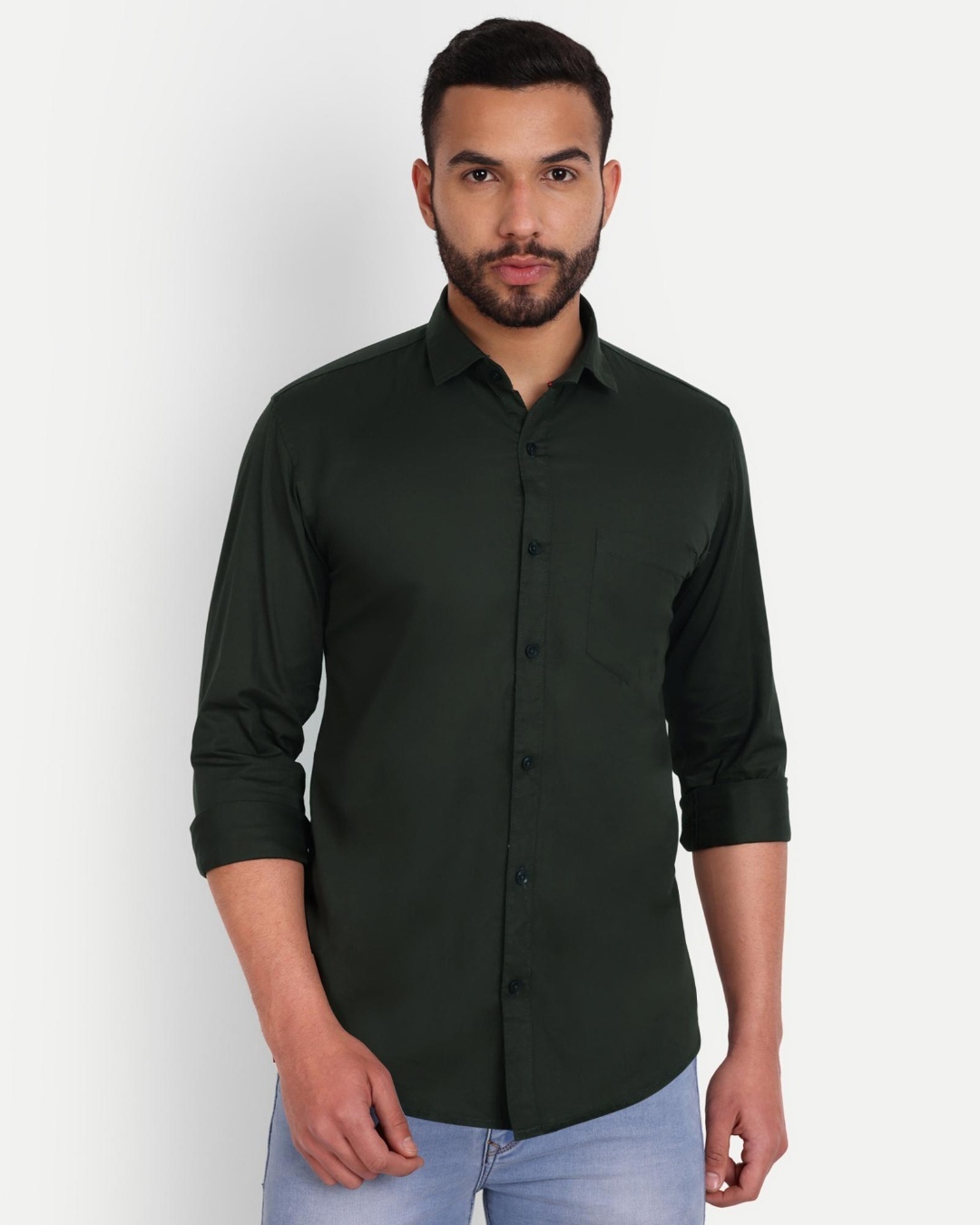 Men's Green Solid Slim Fit Shirt