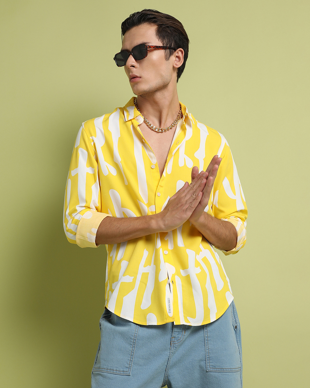 Shop Men's Lemon Yellow Abstract Printed Shirt-Back