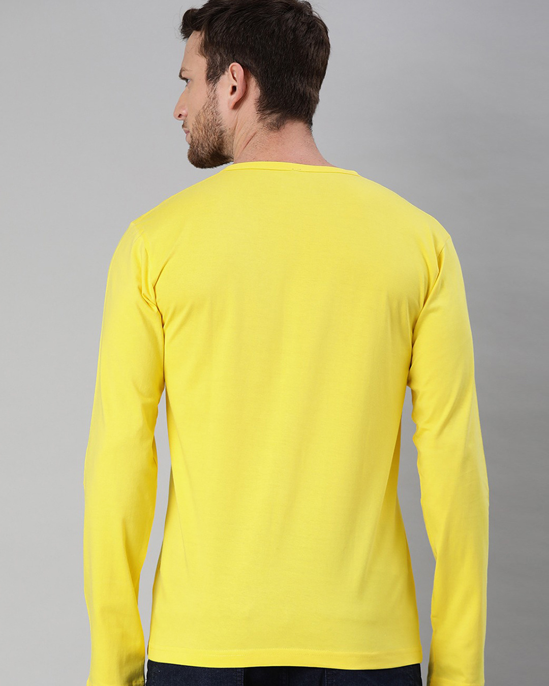 Shop Men's Lemon Yellow Full Sleeve Henley T-shirt-Back