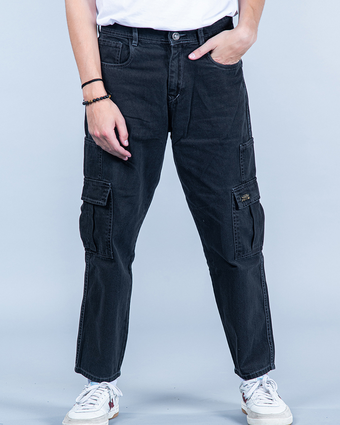 Buy Men's Light Black Baggy Fit Cargo Jeans Online At Bewakoof