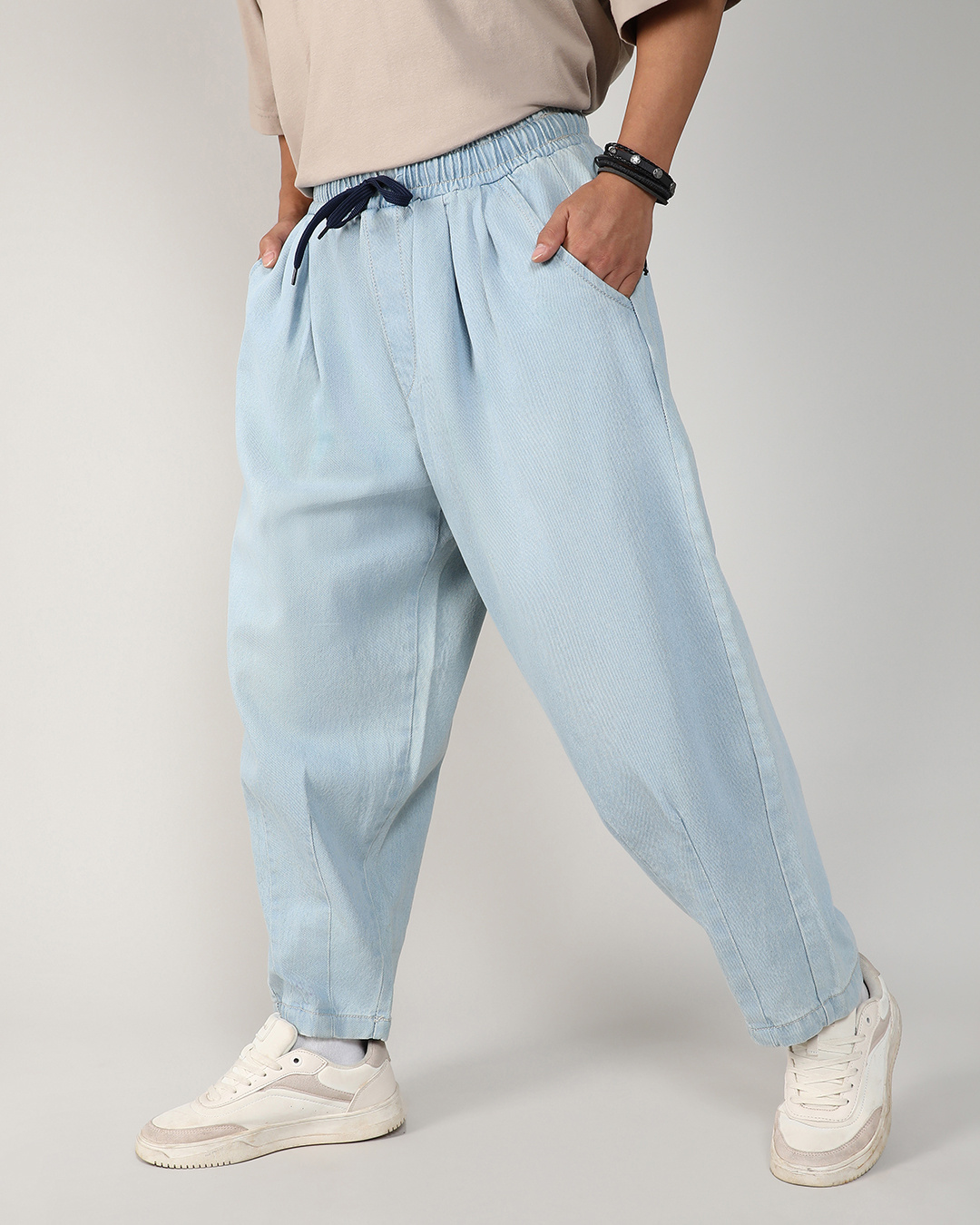 Shop Men's Light Blue Baggy Loose Comfort Fit Jeans-Back