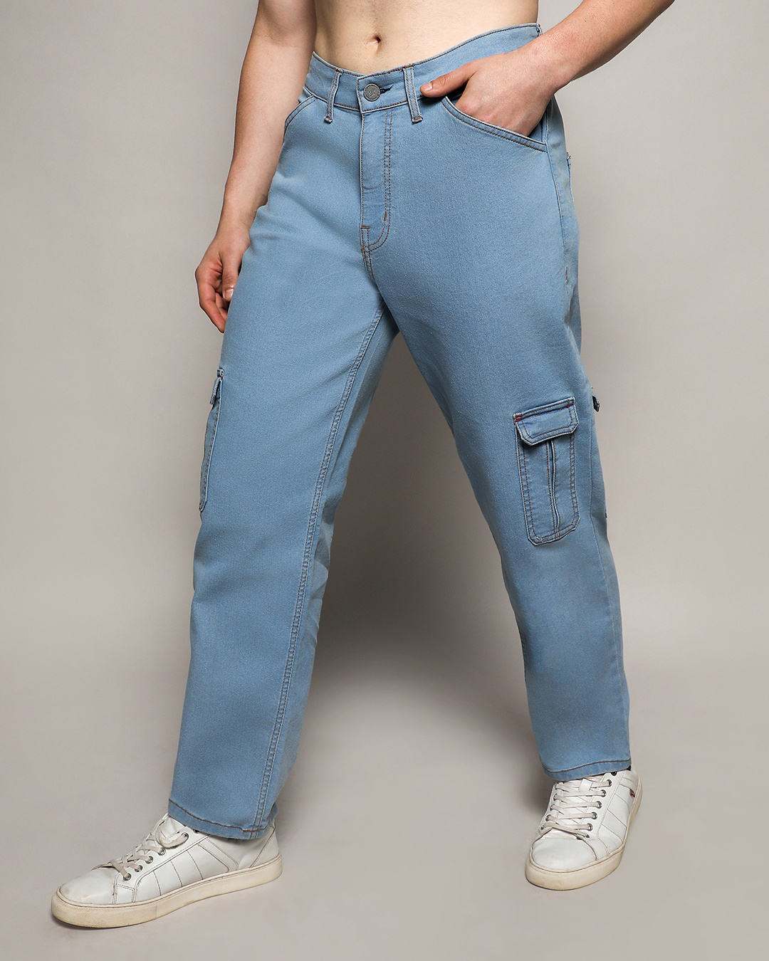 Men's Light Blue Cargo Jeans