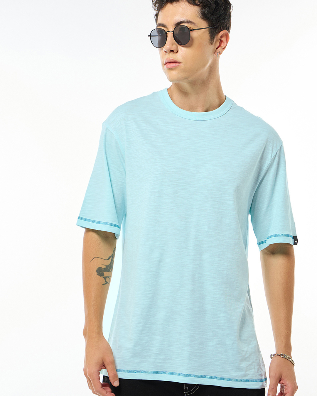 Buy Men's Light Blue Oversized T-shirt Online at Bewakoof