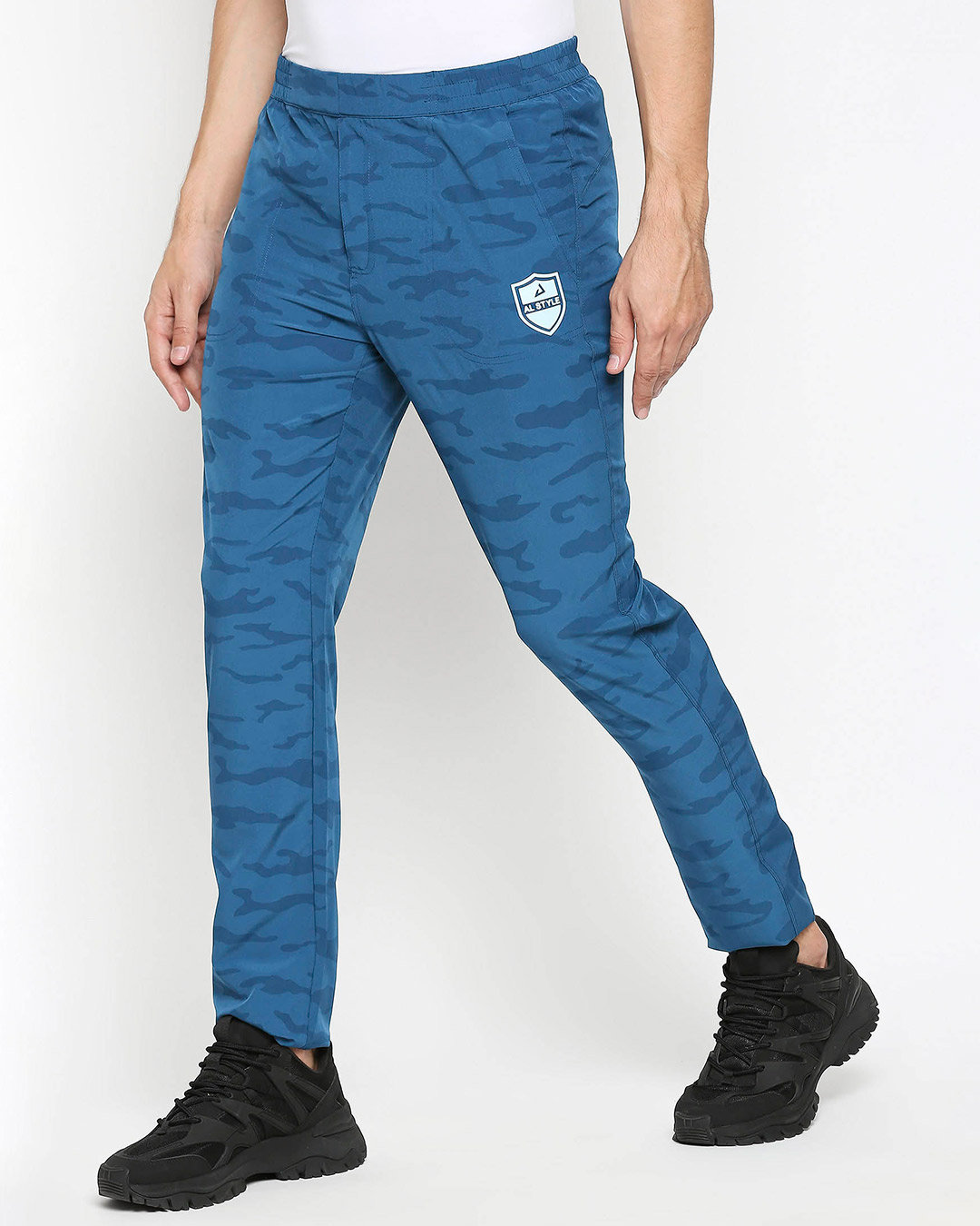 Shop Men's Light Blue Printed Regular Fit Track Pants-Back