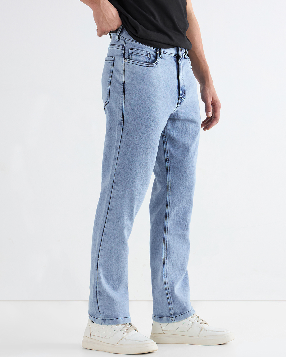 Shop Men's Light Blue Slim Straight Fit Stretchable Mid-Rise Jeans-Back