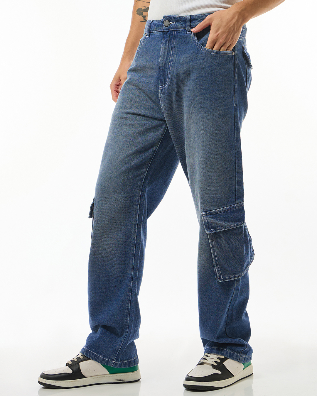 Shop Men's Light Blue Straight Fit Cargo Jeans-Back