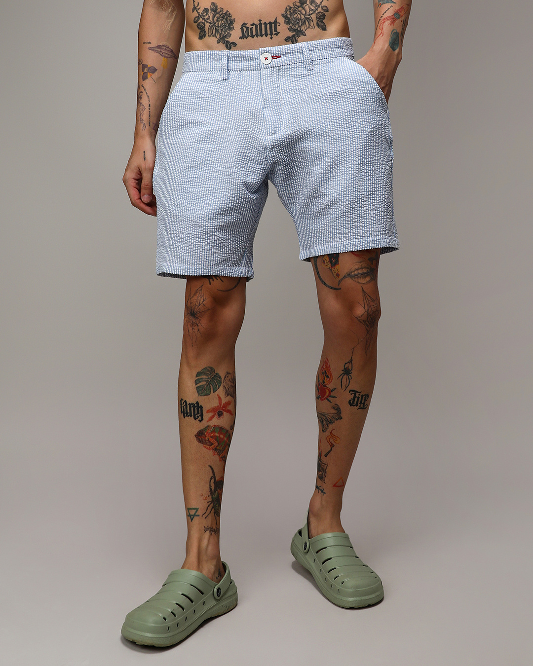 Buy Men's Light Blue Striped Shorts Online at Bewakoof