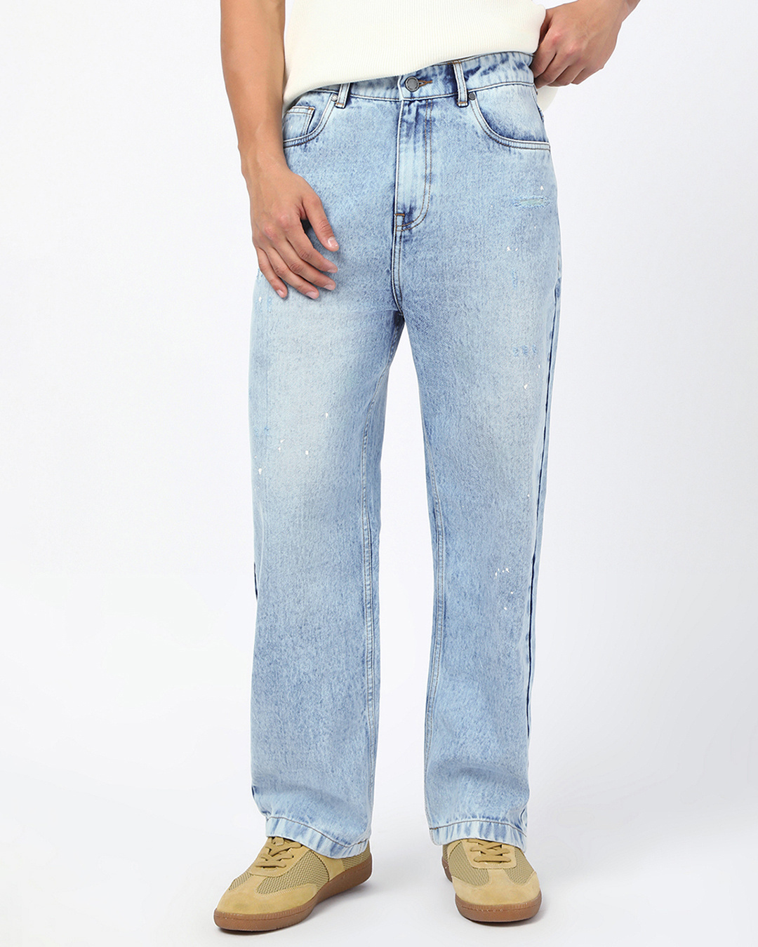 Shop Men's Light Blue Washed Straight Fit Mid-Rise Jeans-Back