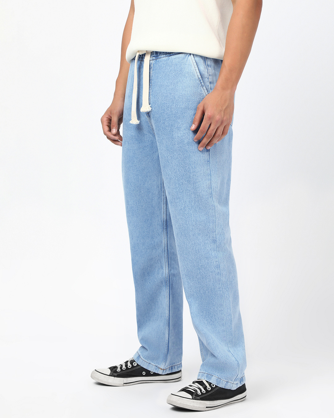Shop Men's Light Blue Washed Straight Fit Mid-Rise Jeans-Back