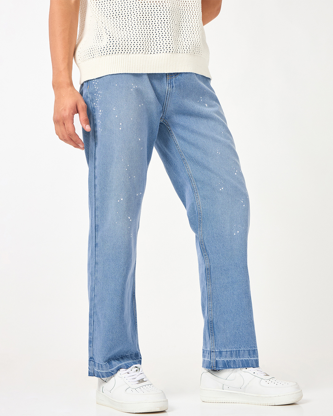 Shop Men's Light Blue Washed Straight Fit Mid-Rise Jeans-Back
