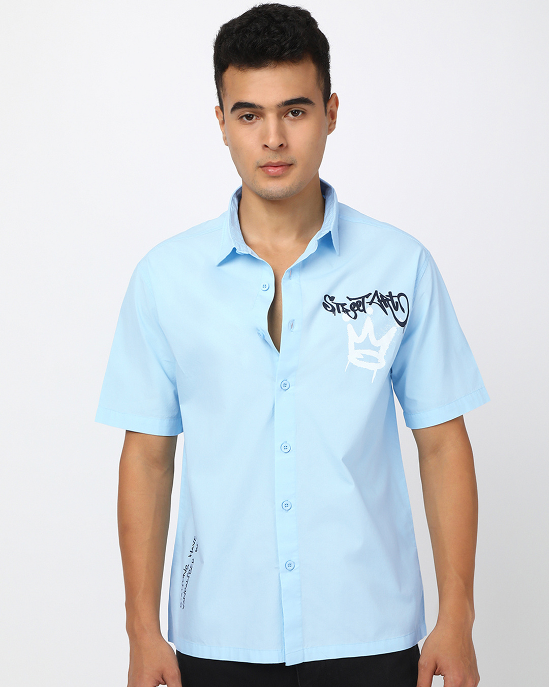 Shop Men's Light Blue Youth Gang Graphic Printed Oversized Shirt-Back