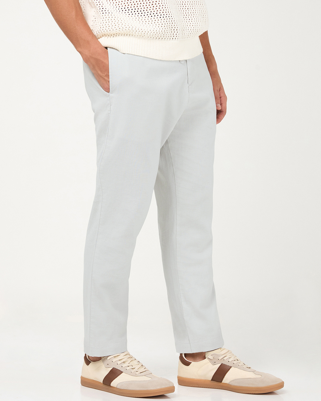 Shop Men's Light Grey Cotton Linen Pants-Back