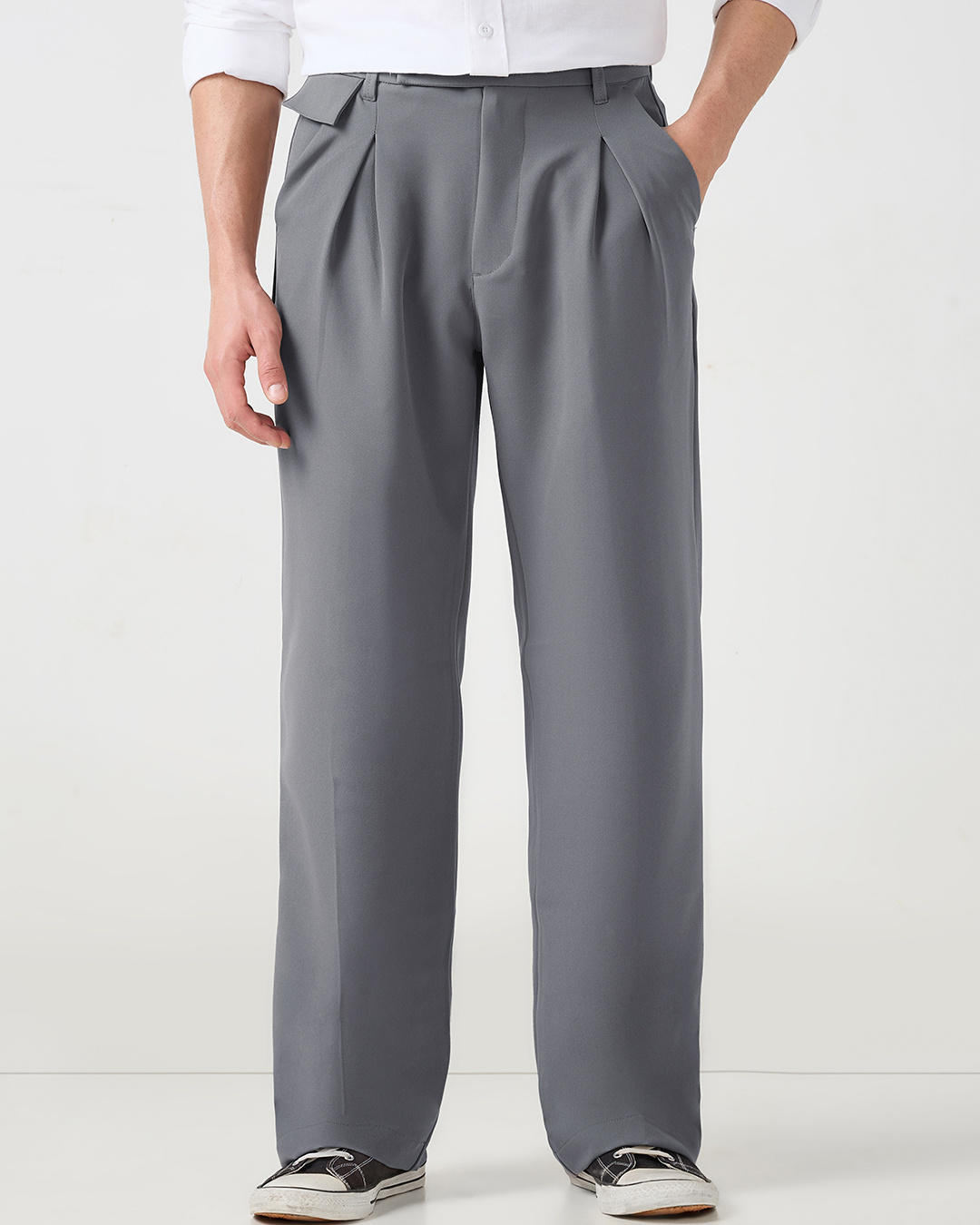 Shop Men's Light Grey Loose Fit Korean Pants-Back
